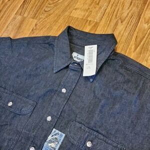 Vtg‎ Roebucks Denim Shirt Men XL Black Long Sleeve Button Up Casual Workwear New